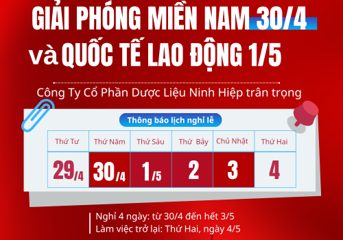 THÔNG BÁO LỊCH NGHỈ LỄ GIẢI PHÓNG MIỀN NAM 30/4 VÀ QUỐC TẾ LAO ĐỘNG 1/5