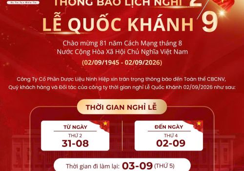 CÔNG TY CỔ PHẦN DƯỢC LIỆU NINH HIỆP THÔNG BÁO NGHỈ LỄ QUỐC KHÁNH 2/9